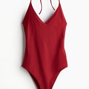 H&M Red V-Neck One-Piece Swimsuit